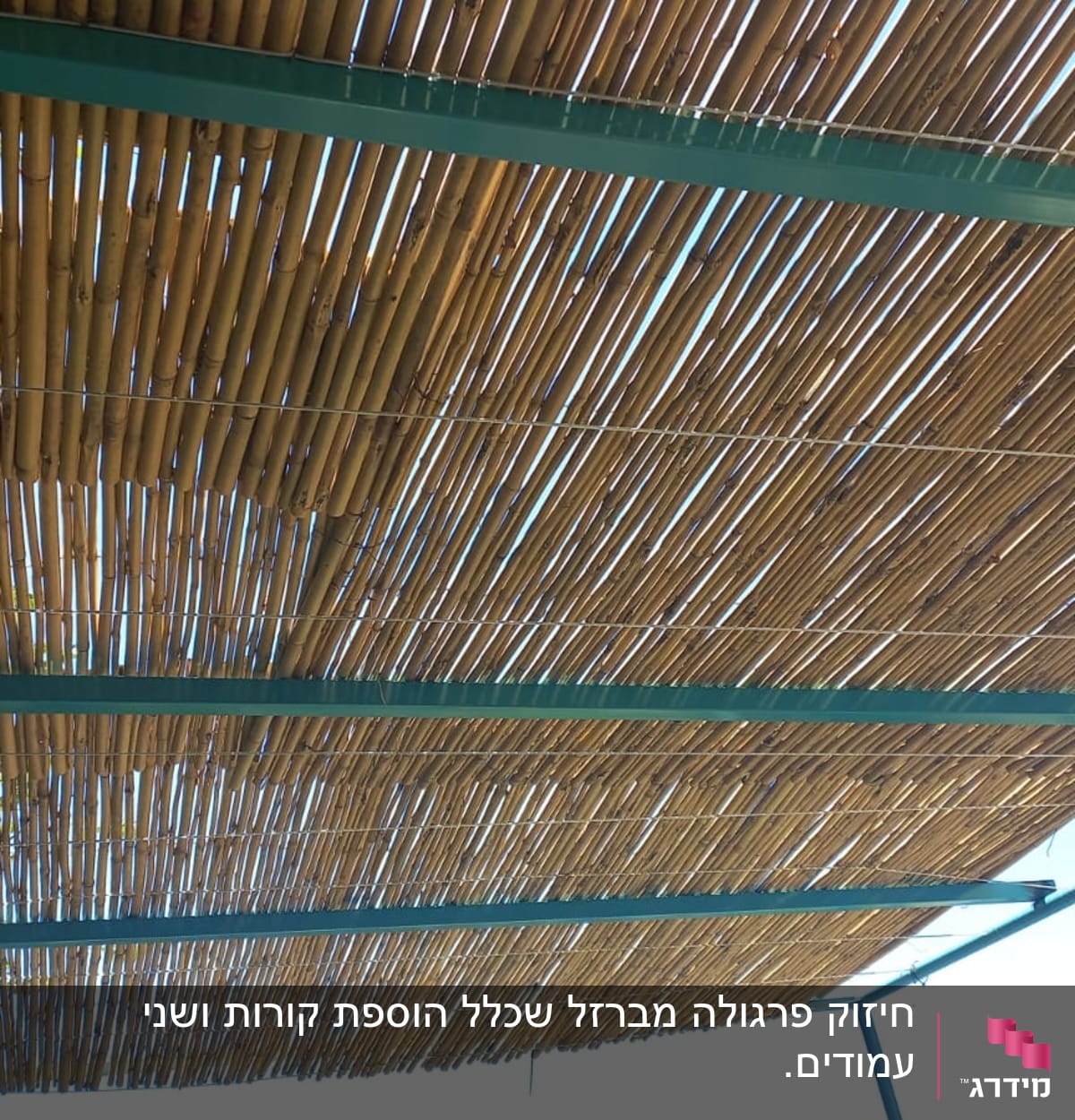 מסגרת מתכת ירוקה עם כיסוי במבוק